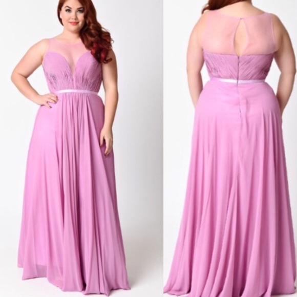 Lavender Chiffon Illusion Sweetheart Gown - Picture 3 of 3